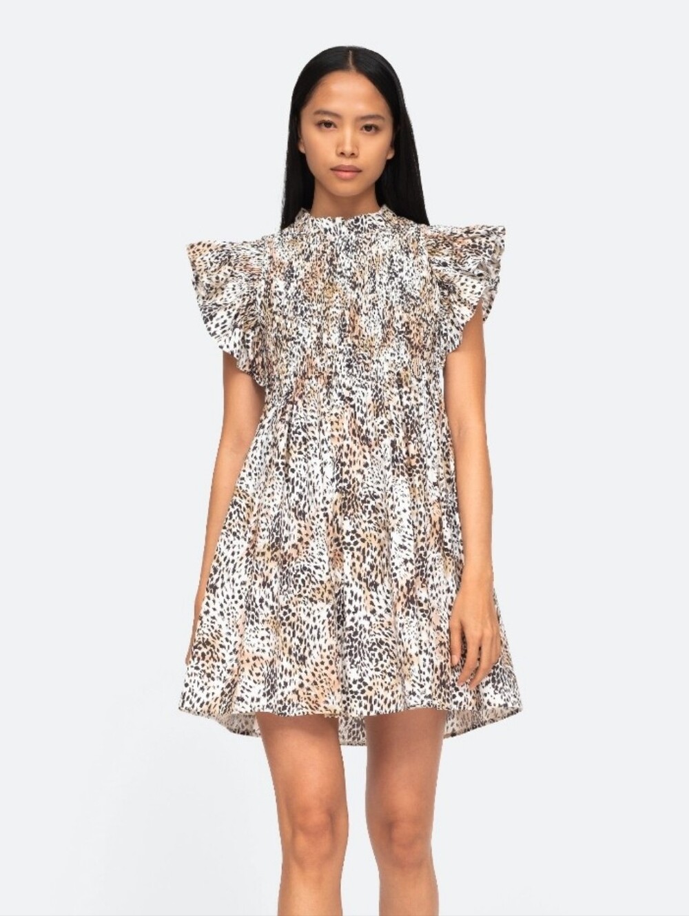 SEA New York 100% Cotton Lana Mini Dress In Cheetah Print / Leopard Print